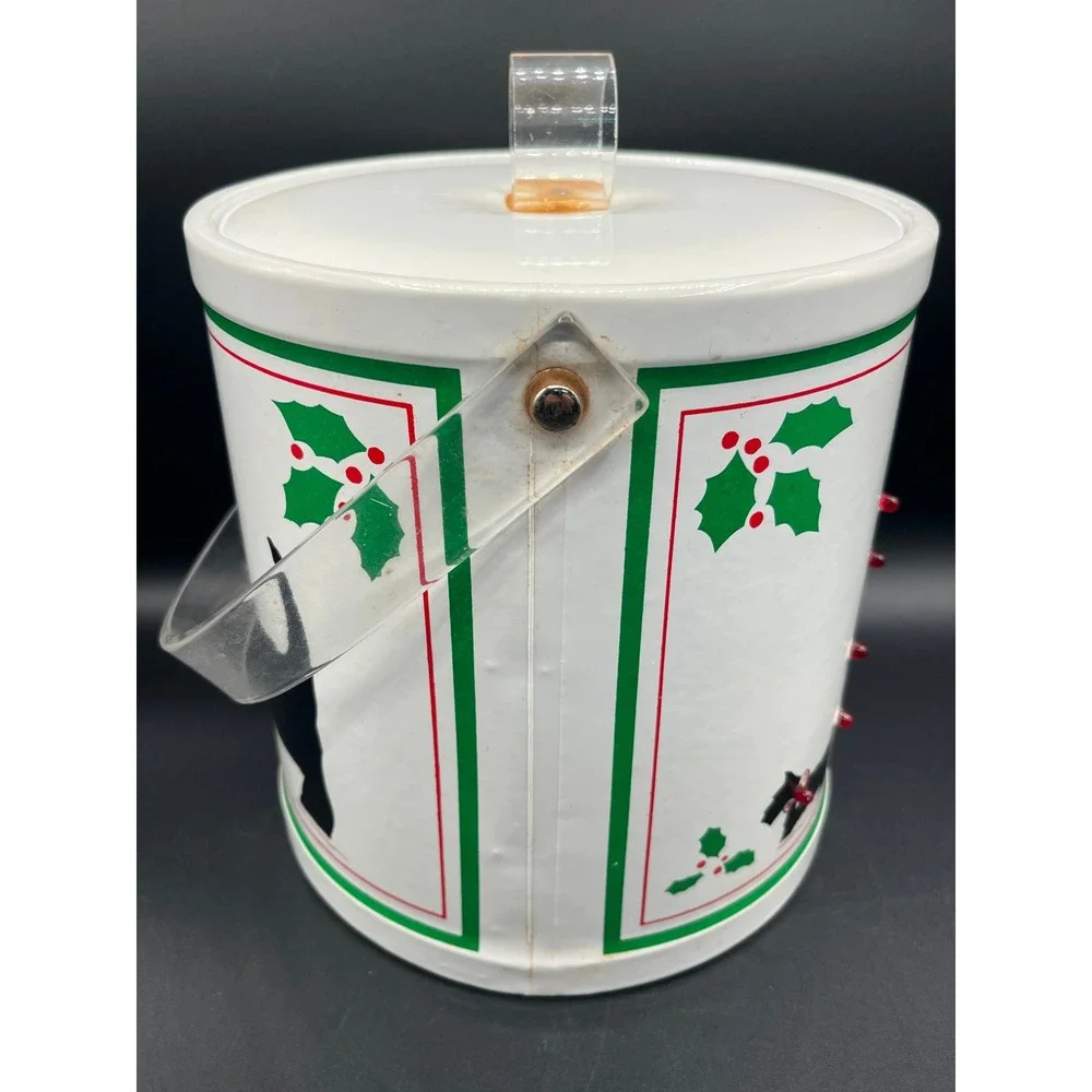 Vtg Light Up Christmas Scottie Dog Terrier Ice Bucket White Vinyl Acrylic Handle